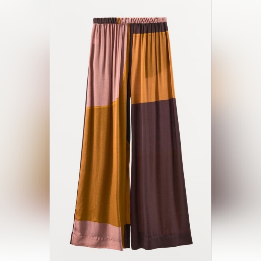 Zara Colorblock Flowy Wide-Leg Pants With Elastic Waisband Sz-M